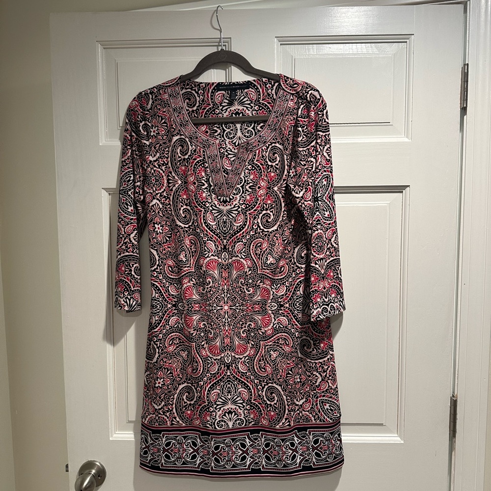White House Black Market Paisley Long Sleeve Dress - Black and Pink